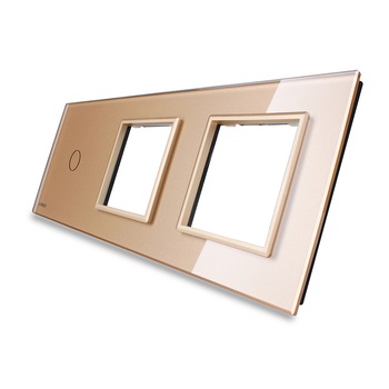 Panou intrerupator simplu cu touch si 2 prize Livolo din sticla, Auriu (Modulul intrerupatorului si priza nu sunt incluse in pret) Panou intrerupator simplu cu touch si 2 prize Livolo din sticla, Auriu (Modulul intrerupatorului si priza nu sunt incluse in pret)