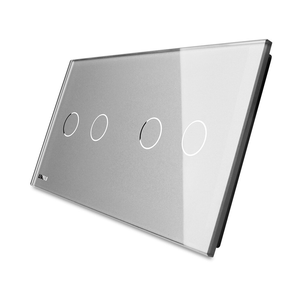 Panou intrerupator dublu+dublu cu touch Livolo din sticla, Argintiu (Modulul intrerupatorului nu este inclus in pret)