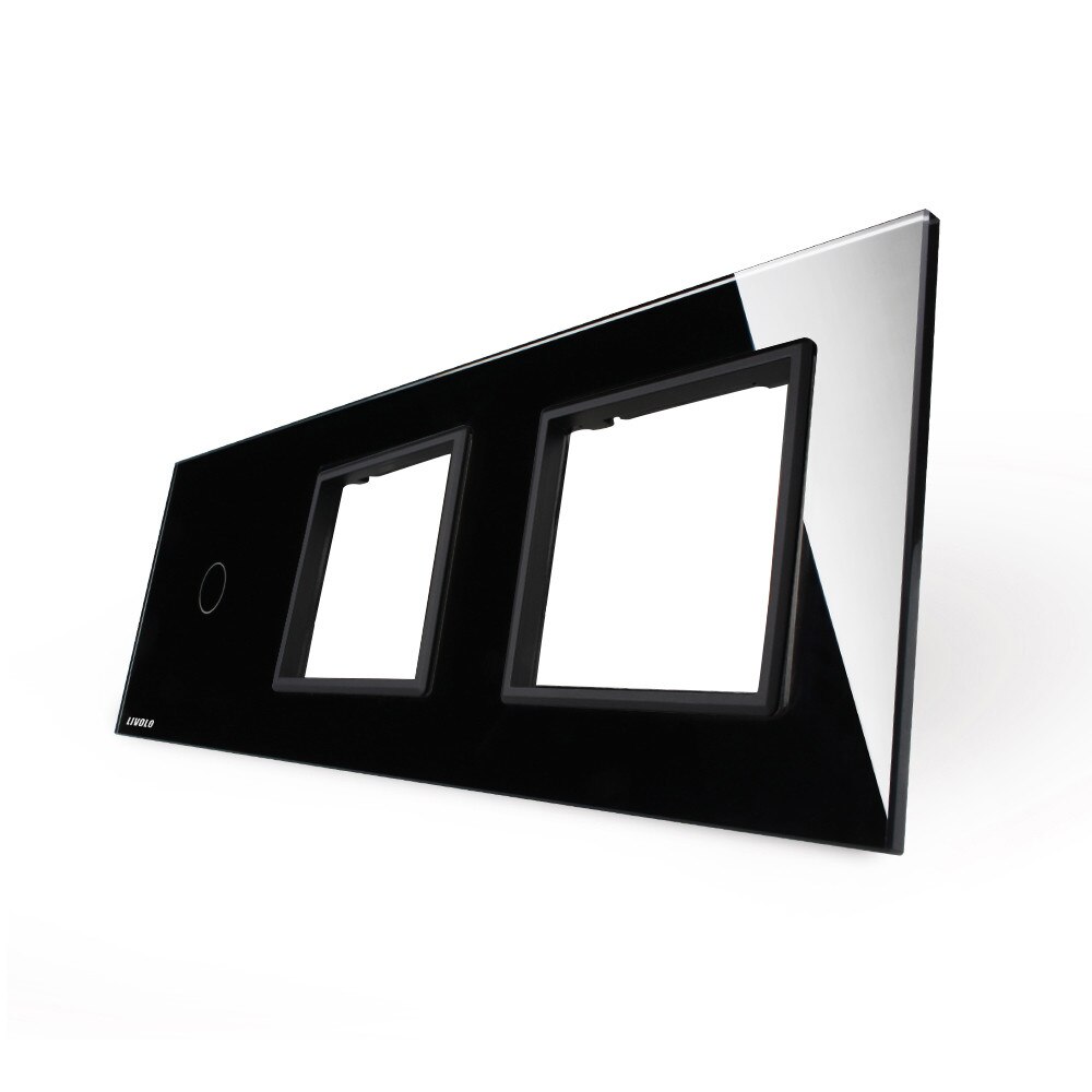 Panou intrerupator simplu cu touch si 2 prize Livolo din sticla, Negru (Modulul intrerupatorului si priza nu sunt incluse in pret)