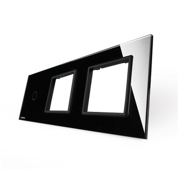 Panou intrerupator simplu cu touch si 2 prize Livolo din sticla, Negru (Modulul intrerupatorului si priza nu sunt incluse in pret) Panou intrerupator simplu cu touch si 2 prize Livolo din sticla, Negru (Modulul intrerupatorului si priza nu sunt incluse in pret)