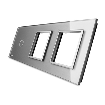 Panou intrerupator simplu cu touch si 2 prize Livolo din sticla, Gri (Modulul intrerupatorului si priza nu sunt incluse in pret) Panou intrerupator simplu cu touch si 2 prize Livolo din sticla, Gri (Modulul intrerupatorului si priza nu sunt incluse in pret)
