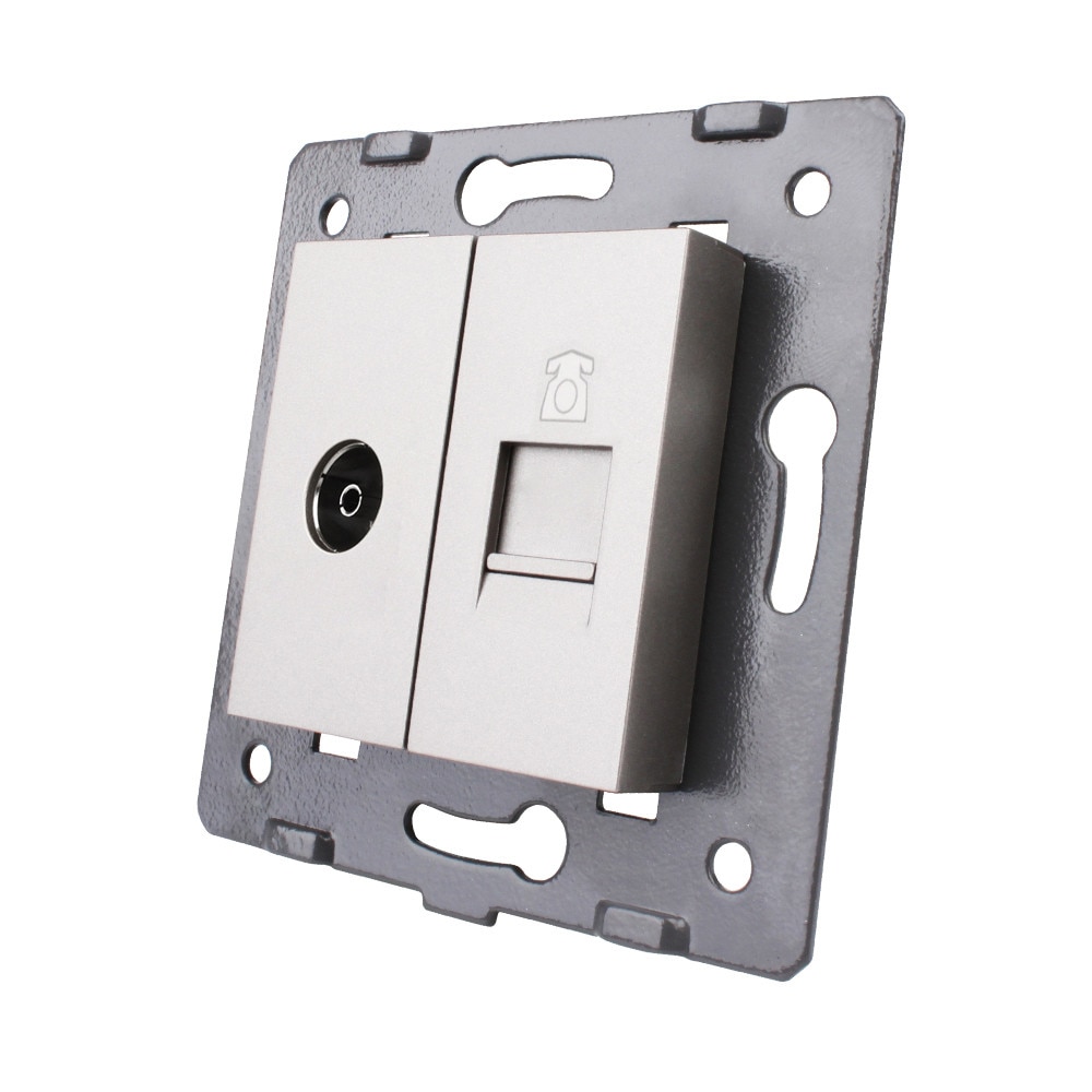 Priza dubla TV + telefon Livolo, Argintiu