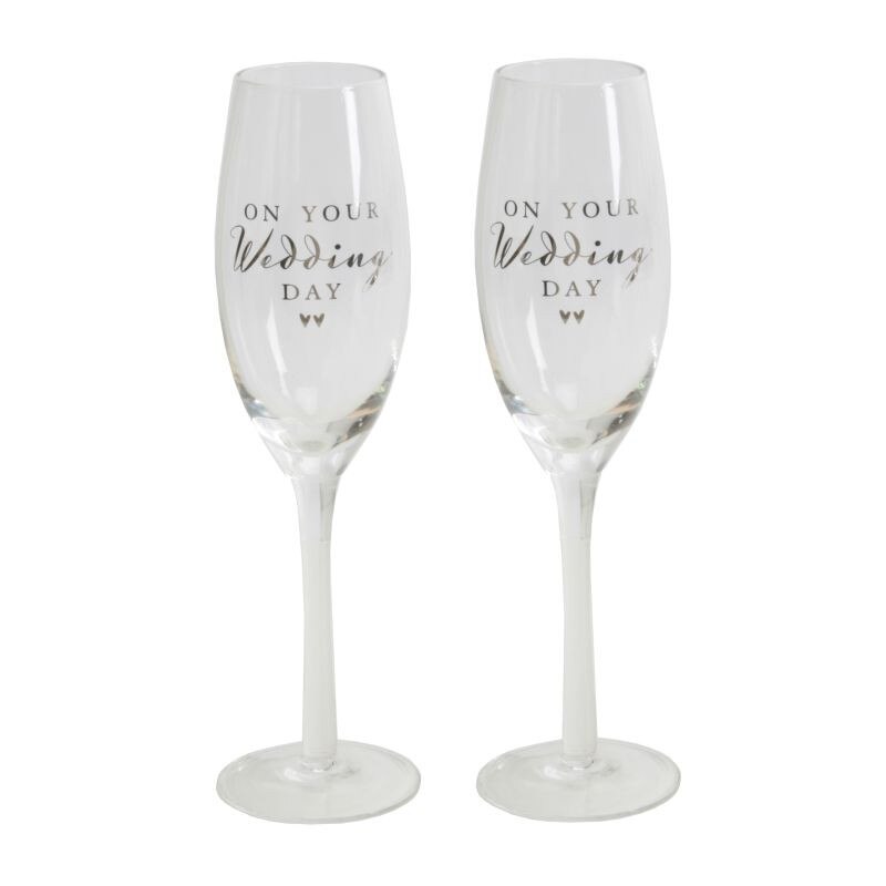 Set de doua pahare de sampanie, din sticla, Amore by Juliana, cu textul 