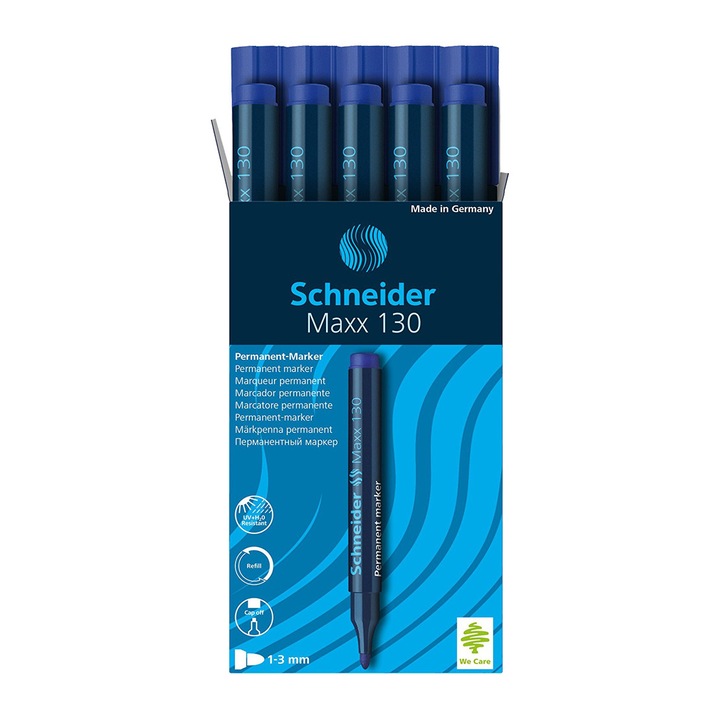 Marker Schneider MAXX 130 Permanent, VF. Rotund 1-3mm, Albastru - Set 10 bucati