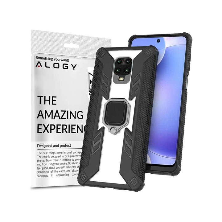 Husa Ring Carbon Holder Alogy, policarbonat, suport, pentru Xiaomi Redmi Note 9S/Pro/Max