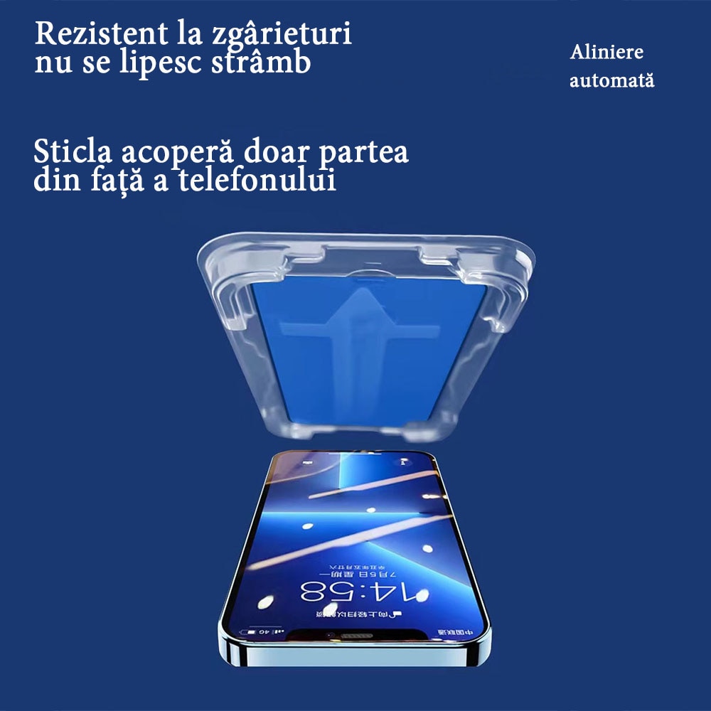 Set 2 folii protectie telefon, Sticla securizata, Pentru ecran Compatibil cu iPhone 13 Pro, Usor de instalat in 30 de secunde cu dispozitivul de potrivire automata, Transparent