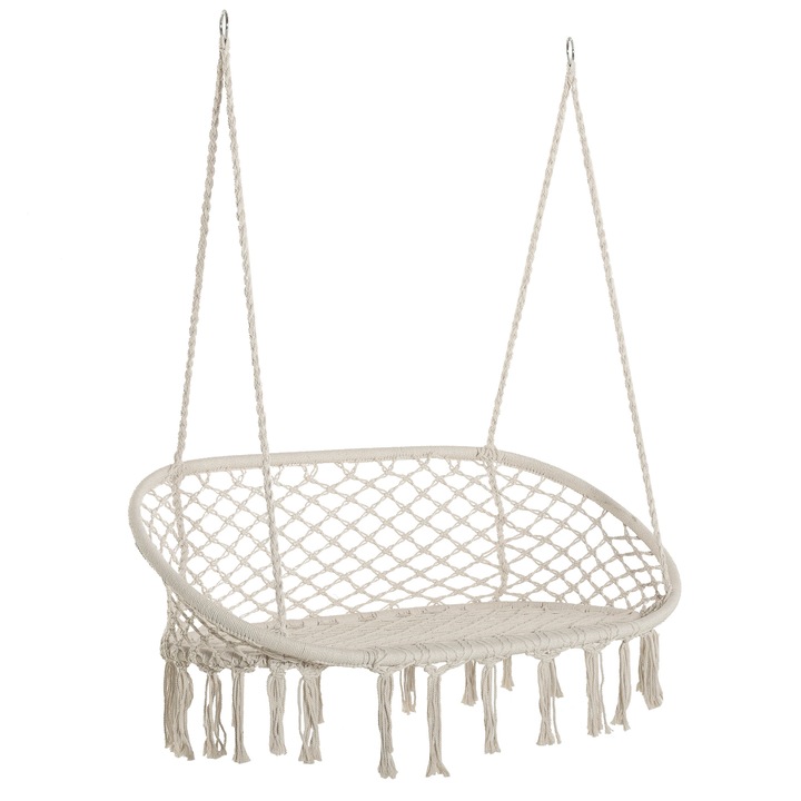 Люлка тип хамак Outsunny, за градина и дома 2 места, Памук 130x75x35см, Бял