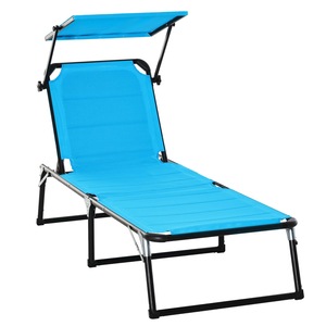 Sezlong de exterior pliabil, Outsunny, Aluminiu, 66x164x81cm, Albastru