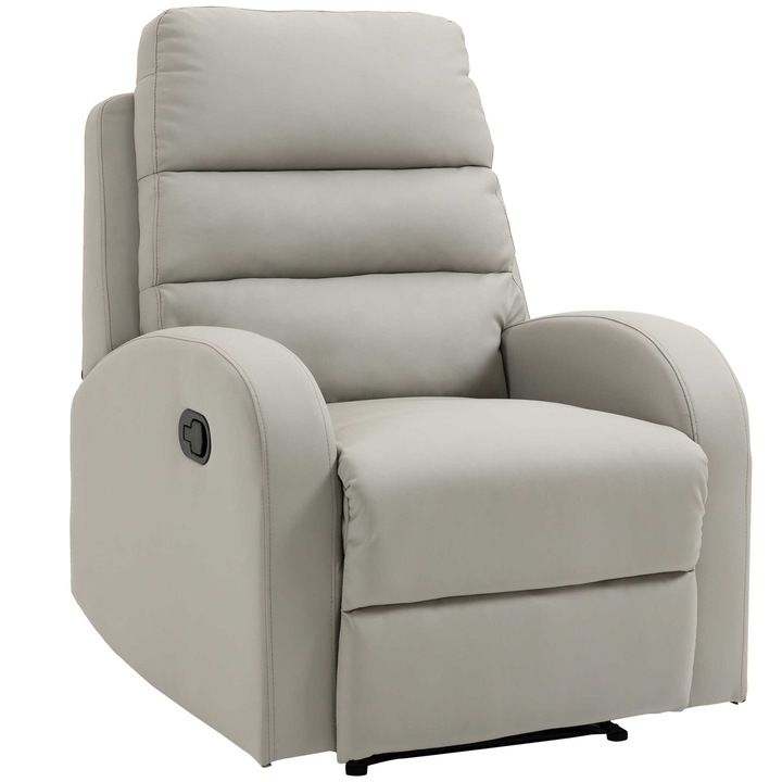 Fotoliu recliner, Homcom, Otel/Piele ecologica, 80x91x102cm, Gri