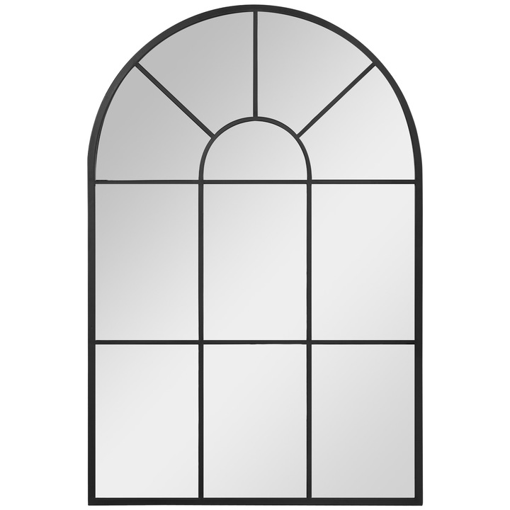 Oglinda pentru perete, Homcom, Forma de fereastra, Metal/Sticla, 91x60cm, Negru