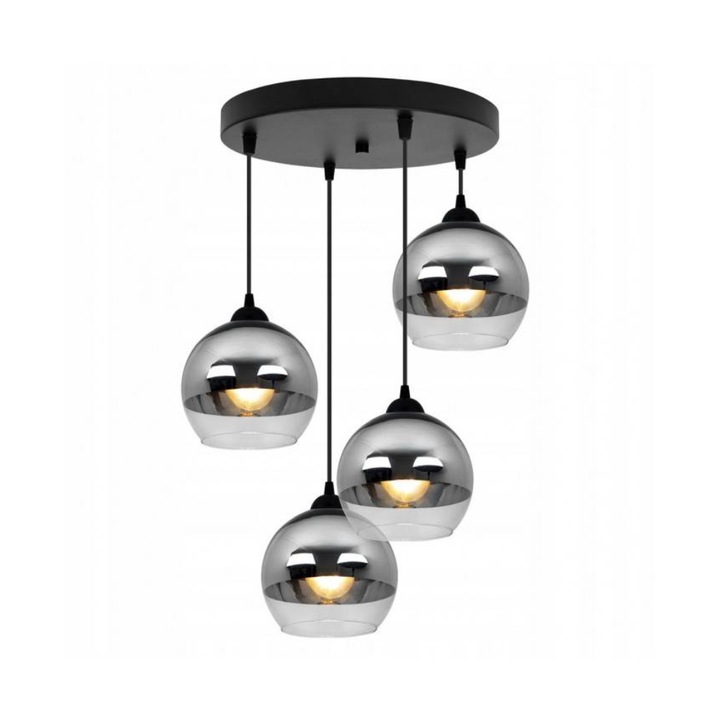 Plafoniera suspendata, Light Home, Bergen, reglabile, Lungime 90 cm, Latime 40 cm, Abajur 15 cm, E27, 4 punct de lumina, sticla, Crom