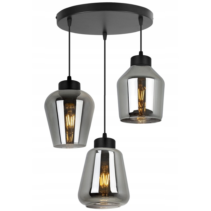 Lustra, Light Home, RIJEKA, Desing moderne, E27, Numarul de puncte luminoase 3, Iluminat interior, Latime 14 cm, Lungime 14 cm, Sticla, Negru/Argintu
