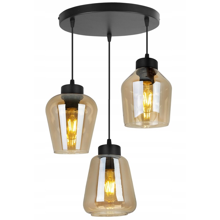 Lustra, Light Home, RIJEKA, Desing moderne, E27, Numarul de puncte luminoase 3, Iluminat interior, Latime 14 cm, Lungime 14 cm, Sticla, Negru/Galben