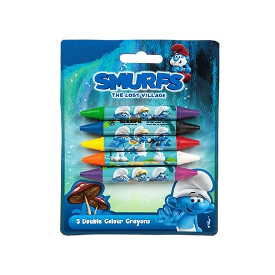 Set 5 Creioane colorate cu doua capete Strumfii