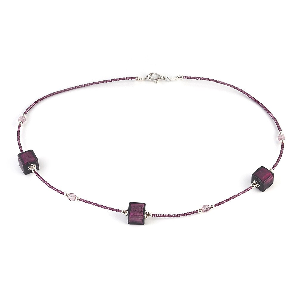 Colier CUBICO 3 lila din sticla de Murano, 45 cm, Bijuterii Original Murano