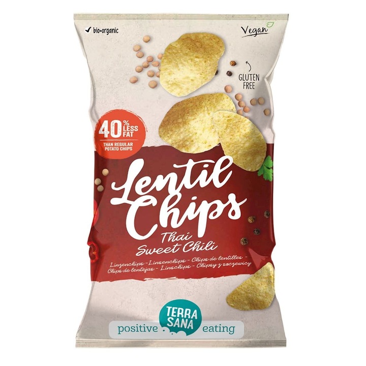 Chips de linte Thai Sweet Chilli Aroma fara gluten Bio, Terrasana, 75 G