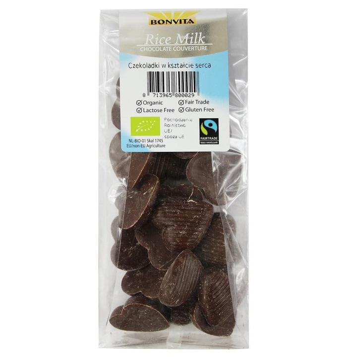 Ciocolata in forma de inima fara lactoza si gluten, Bonvita, BIO, 100 g