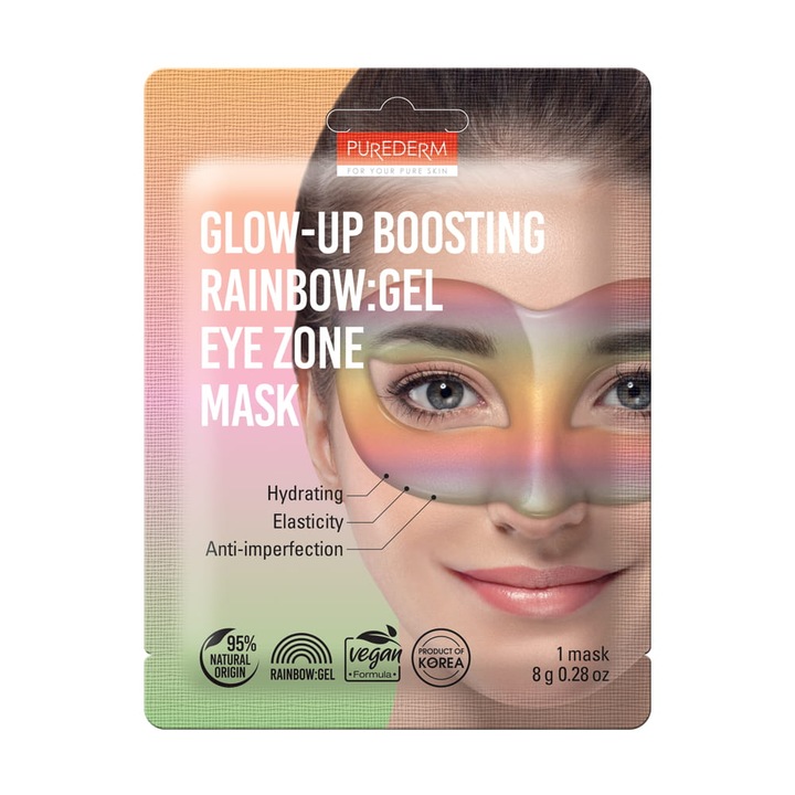 Веган хидрогел маска за очи, Purederm, Glow-Up Boosting Rainbow, 8 гр