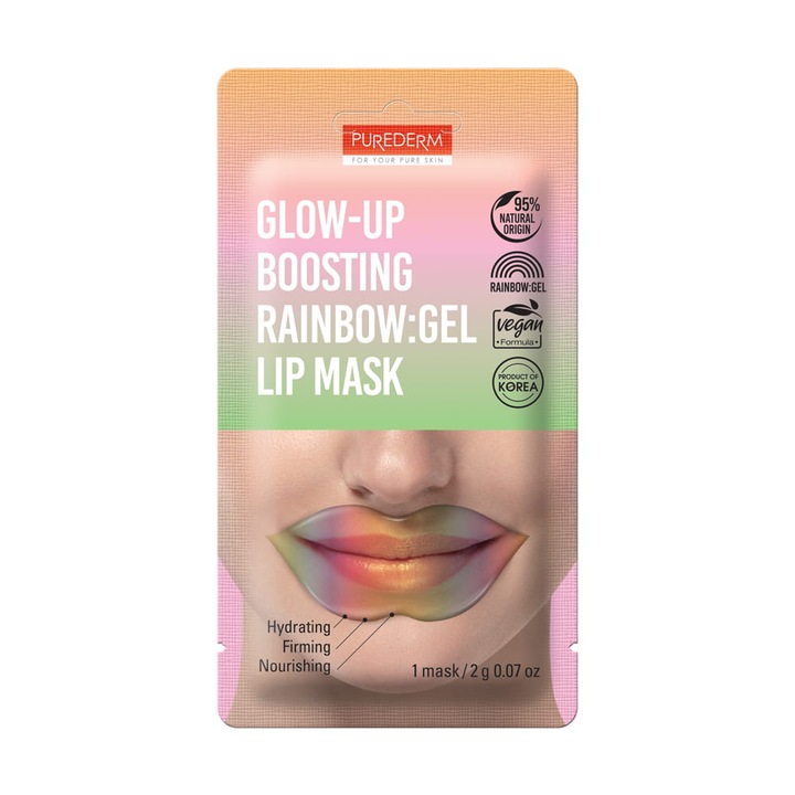 Маска за устни с веган хидрогел Glow-Up Boow Rainbow, Purederm, 2гр