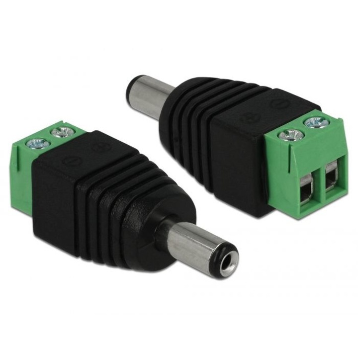 Adaptor, DeLock, Cu 2 pini, 5.5 x 2.1 mm, Negru/Verde