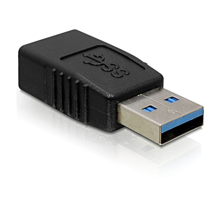 Adaptor DeLock, USB 3.0-A tata / mama, Negru