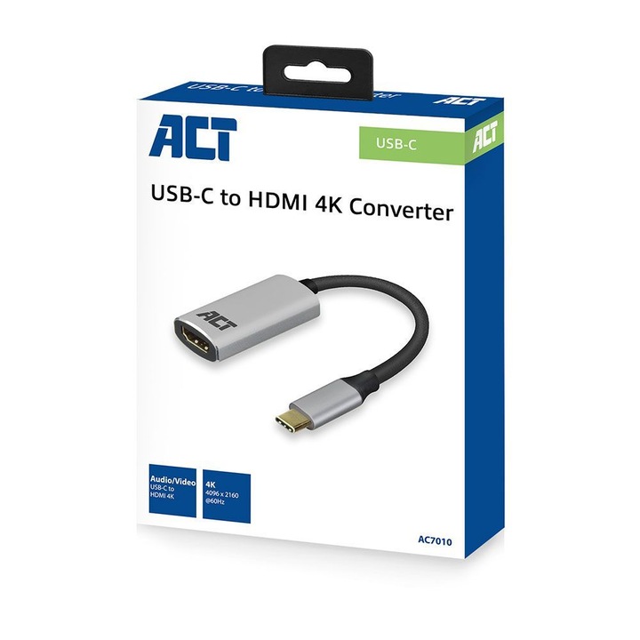 Convertor ACT AC7010 USB-C la HDMI Argintiu