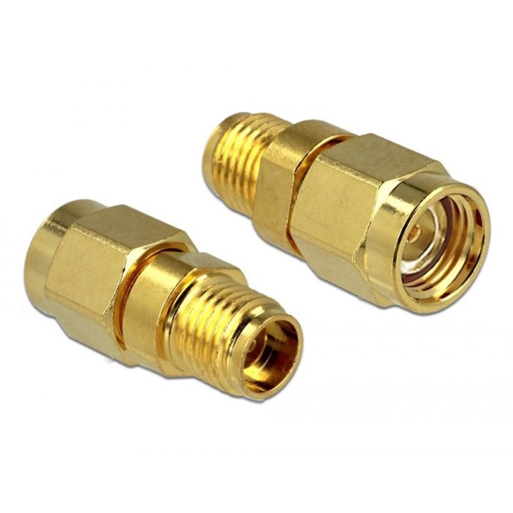 Adapter, DeLock, RP-SMA dugó/SMA csatlakozó, arany