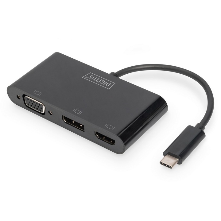 Дисплей адаптер, Digitus, USB-C, 4K/60Hz, черен