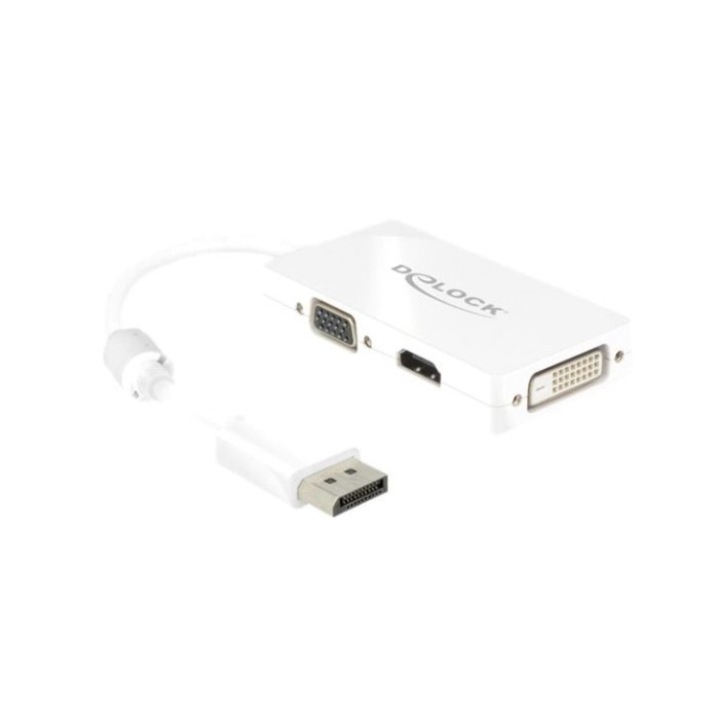 Adaptor, DeLock, Displayport 1.1 mascul - VGA/HDMI/DVI-D mama, Alb