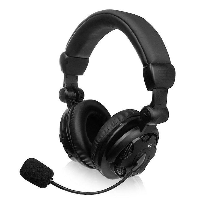 Casti wireless VU-TEK DH19, microfon dual, noise cancelling, negru, pentru adulti