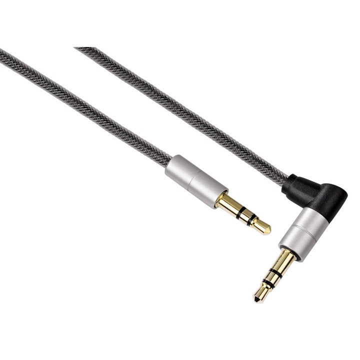 Cablu audio Hama AluLine, 3.5mm jack Male/Male, 0.75m, negru, unghi de 90 grade