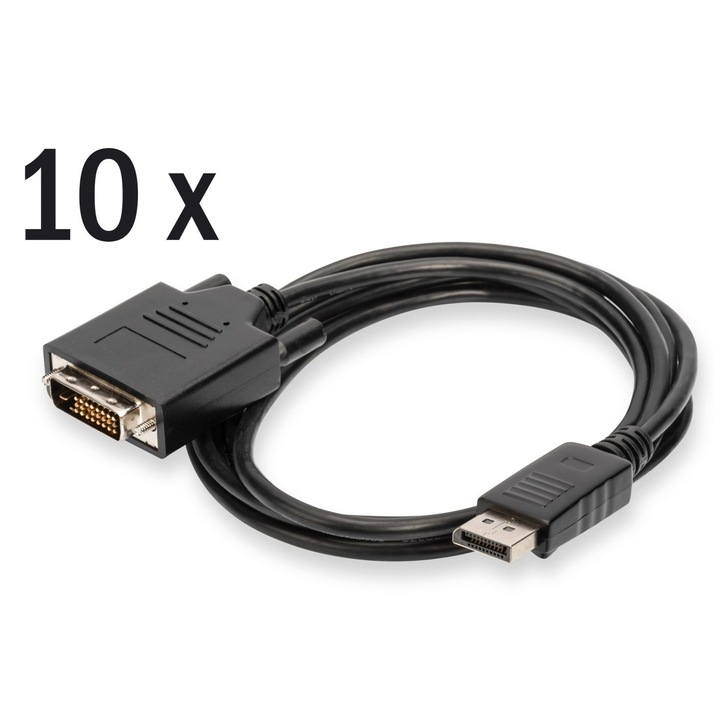 Assmann DisplayPort adapter cable, DP - DVI-D (Dual Link) (24+1) 2m Black (10-pack), 150571, Kábel
