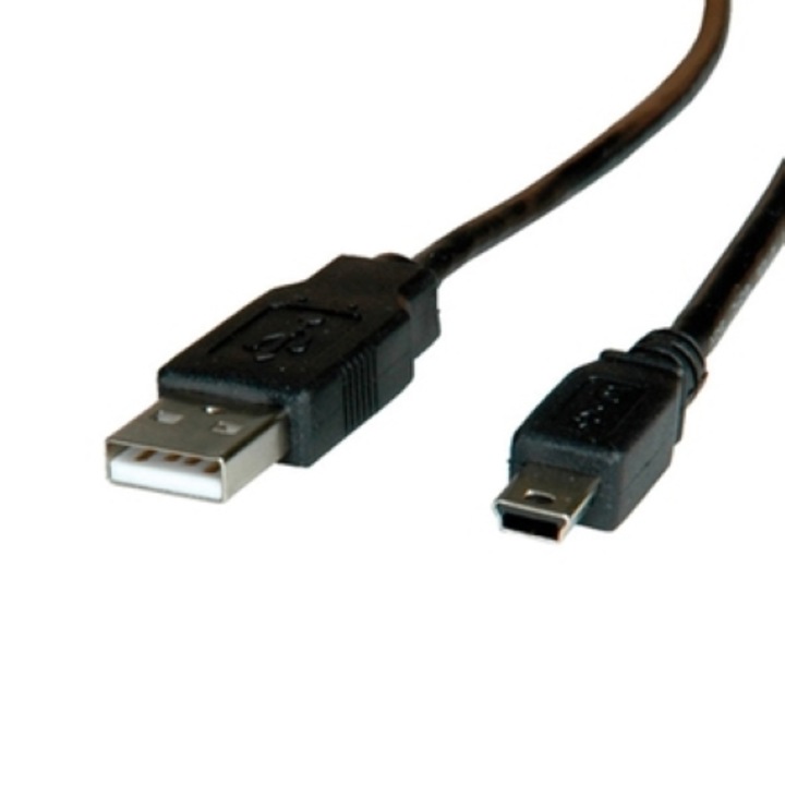 Кабел Roline, USB 2.0 Type A to Mini 5pin, Черен, 3м, M/M