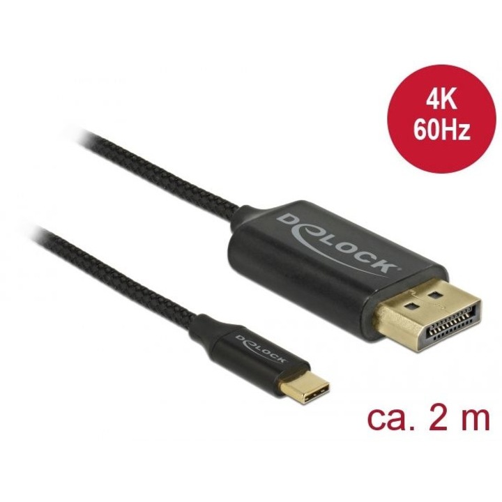 Delock USB Type-C koax kábel DisplayPort-hoz (DP Alt Mode) 4K 60 Hz 2 m