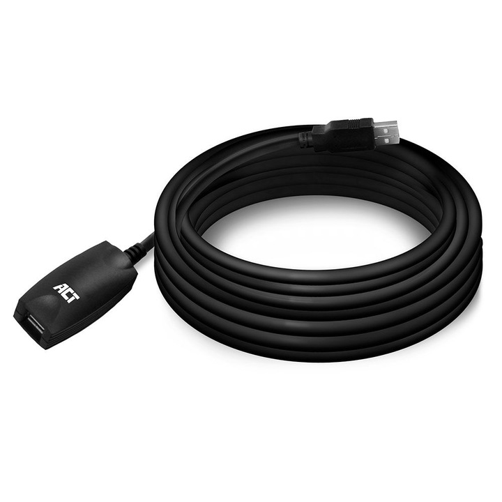 Cablu de date, ACT, USB 2.0, 5 m, Negru