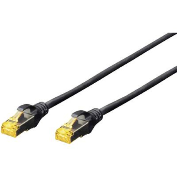 RJ45 Кабел за мрежова връзка CAT 6A S/FTP 0,50 m Черен Без халоген, усукана двойка, с протектор, устойчив на горене Digitus (DK-1644-A-005/BL)