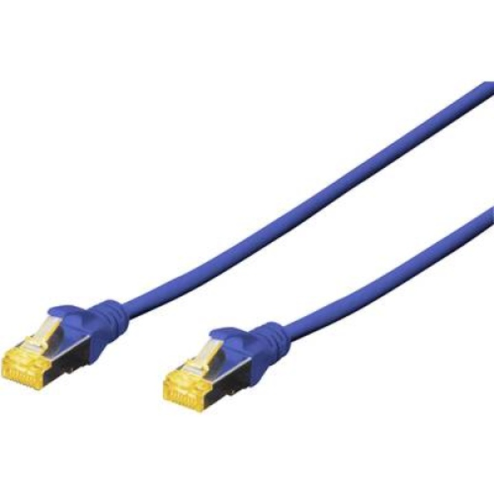 RJ45 Кабел за мрежова връзка CAT 6A S/FTP 25,00 cm син Без халоген, усукана двойка, с протектор, устойчив на пламък Digitus (DK-1644-A-0025/B)