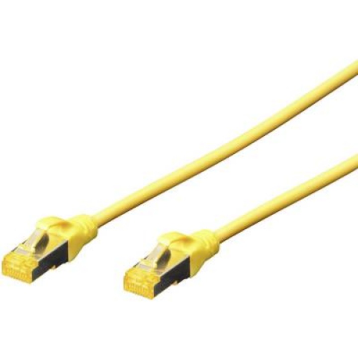 RJ45 Кабел за мрежова връзка CAT 6A S/FTP 25,00 cm Жълт Без халоген, усукана двойка, с протектор, Огнеустойчив Digitus (DK-1644-A-0025/Y)