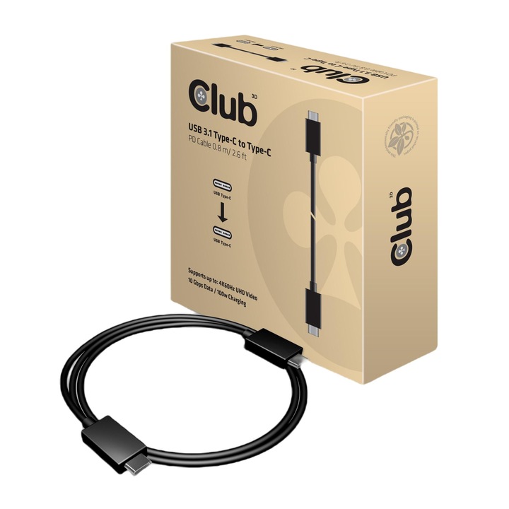 Club3D USB Type-C 3.1 Gen 2 kábel 1.0 m, 4K60Hz, 10Gbps, PD 100 W - CAC-1522