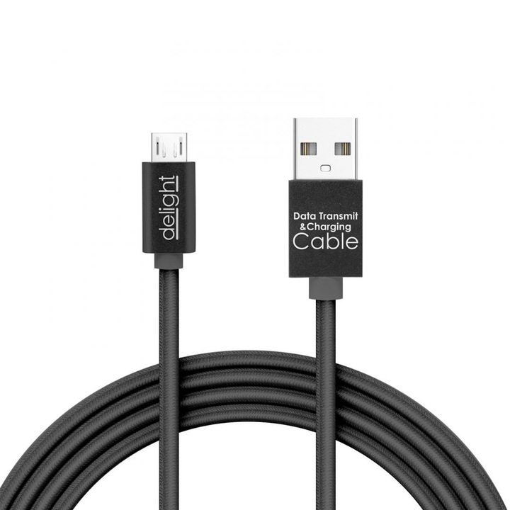MicroUSB LED adatkábel, Delight, USB-ről USB A-ra, 1m, Fekete