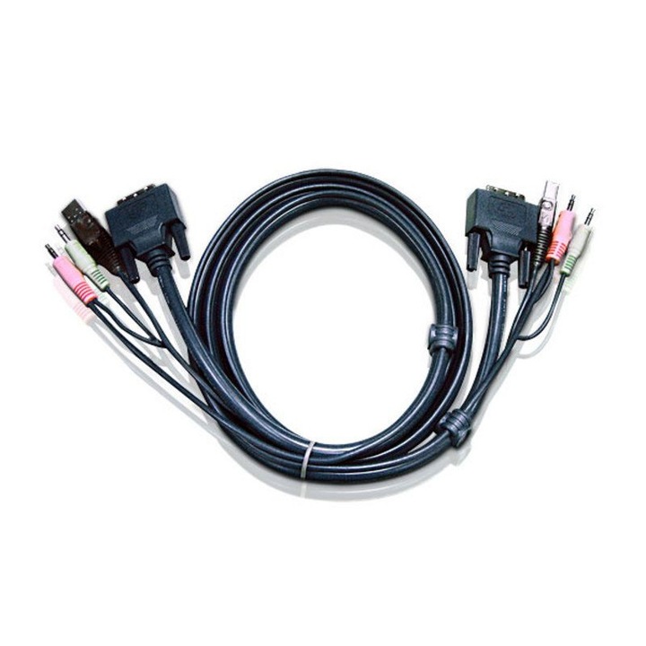 KVM кабел ATEN, USB, DVI-D, Single Link, 5m, Черен, 175276