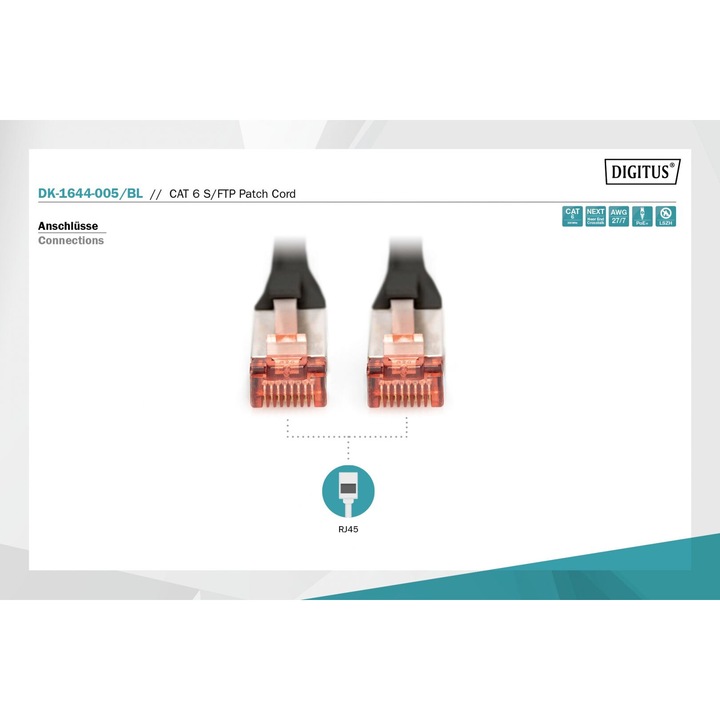 DIGITUS - S/FTP Cat6 patch kábel 0,5m - DK-1644-005/BL