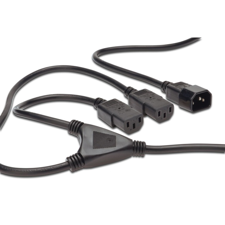 Assmann Power Cord splitter cable, C14 - 2x C13 1,7m Black, 151754, Kábel