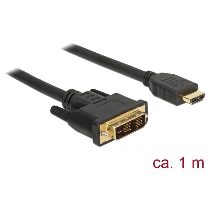 DeLock DVI-D (Single Link) male > HDMI-A male cable 1m Black, 132042, Kábel