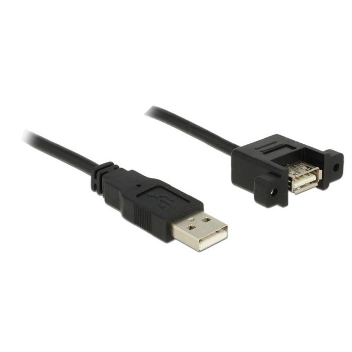 Кабел, DeLock, USB 2.0 тип A мъжки-USB 2.0 тип A женски, 0,25 м, Черен
