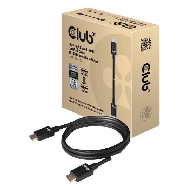 HDMI minősítésű kábel, Club3D, 4K120Hz, 1,5 m, fekete