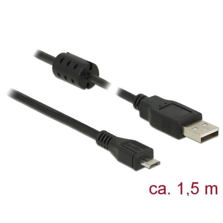DeLock USB 2.0 típusú A dugó > USB 2.0 Micro-B dugó 1,5 m-es kábel Fekete 84902