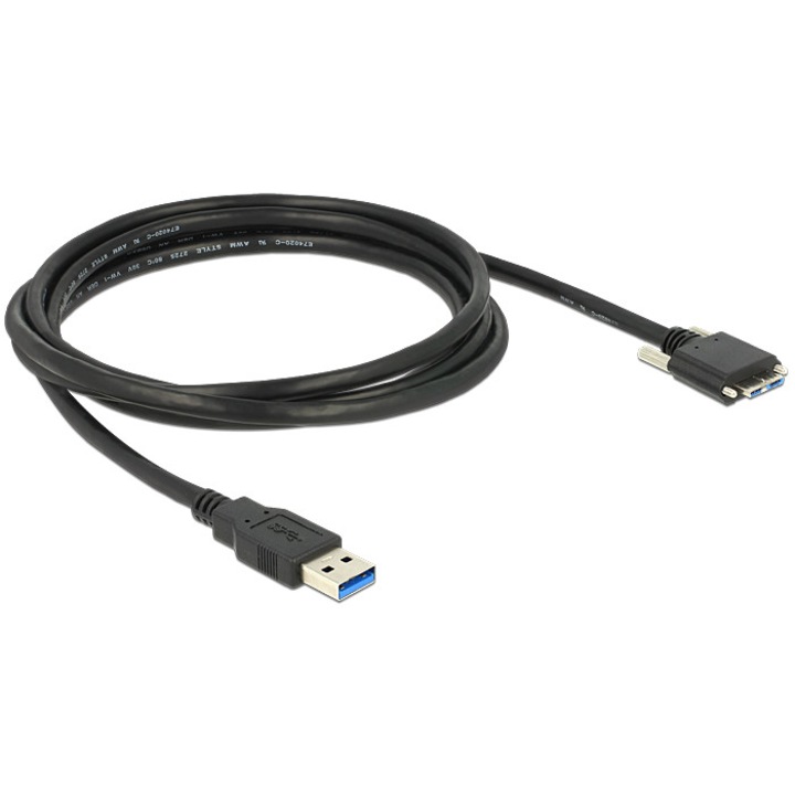 Cablu, DeLock, USB 3.0 tip A tata > USB 3.0 tip Micro-B tata cu suruburi, 2m