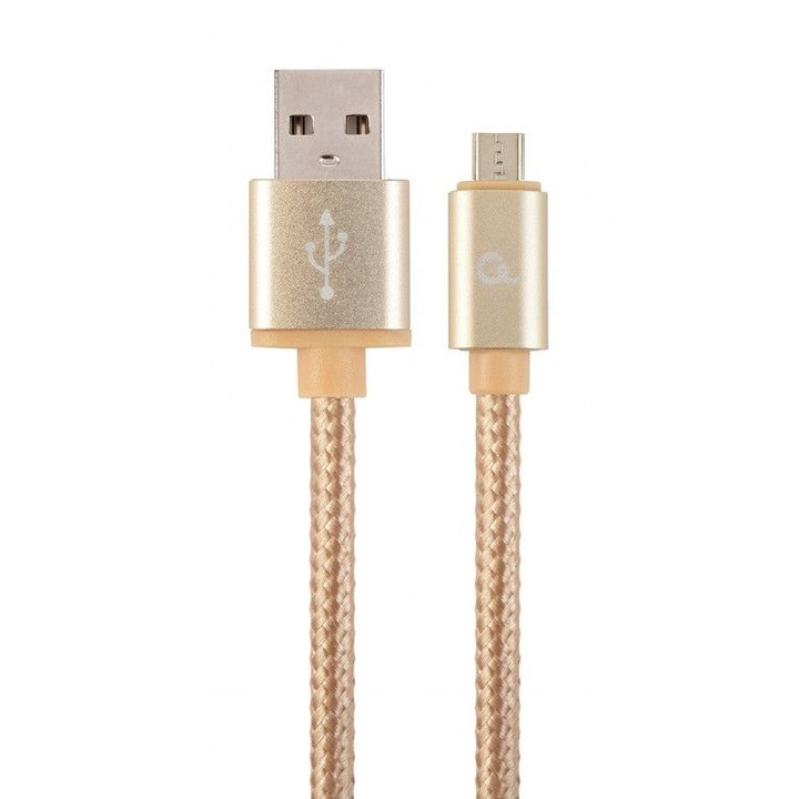 Cablu Micro-USB, Gembird, Conectori metalici, 1.8 m Auriu