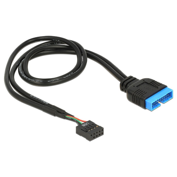 Кабел USB2.0 щифт женски > USB3.0 щифт мъжки, Delock, 45 см, черен